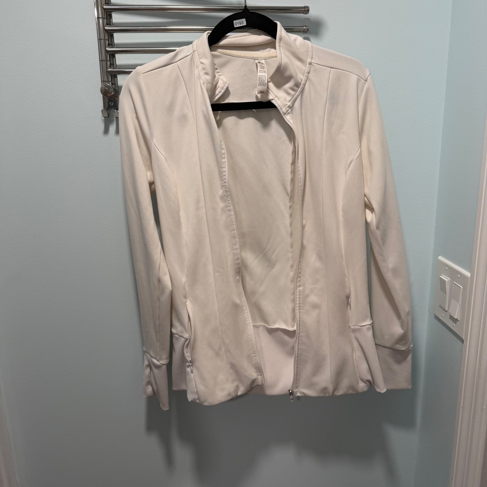 RBX Zip Up Athletic Jacket White Small Slim Fit Athleisure Workout
